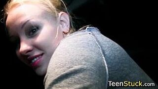 shy blonde in my car ready to give handjob - porn video