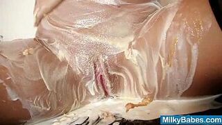 Hot babe Paris gets messy with whip cream - porn video