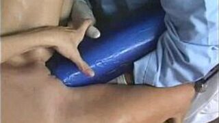 Blonde chick fucks her pussy with a giant dildo - porn video