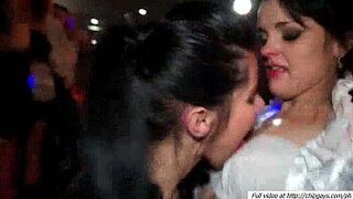 Lesbian hotties fondling each other at a party - porn video
