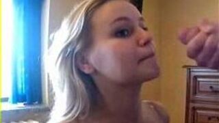 Cute blonde sucking a cock cumshot - porn video